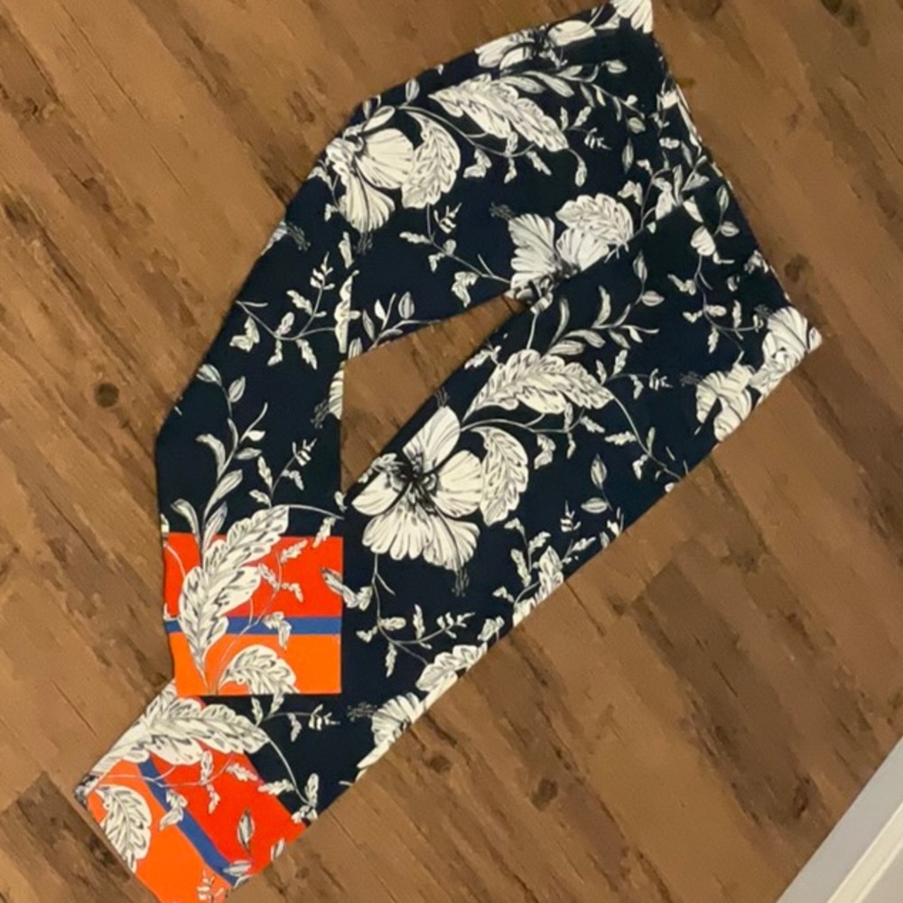 Floral Print Pants with Orange Accents